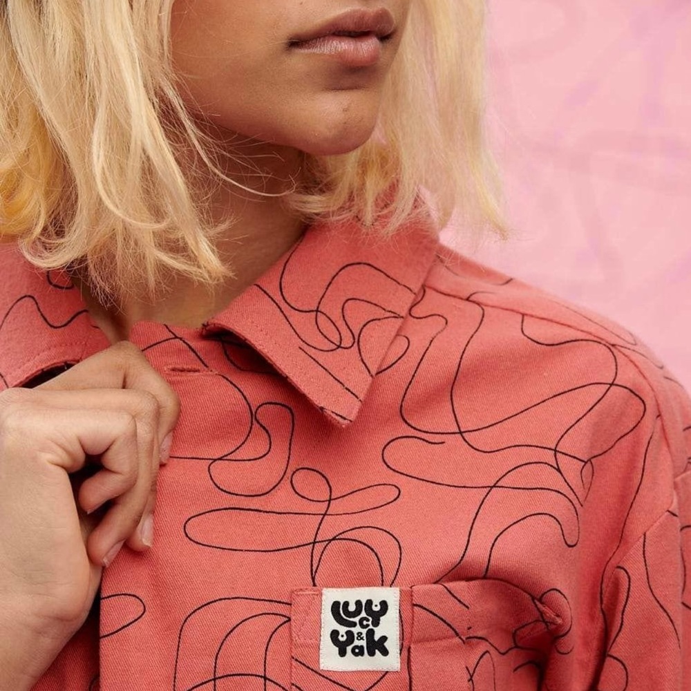 Lucy & Yak Coral Pink Scribble Print Jumpsuit - Picture 1 of 6